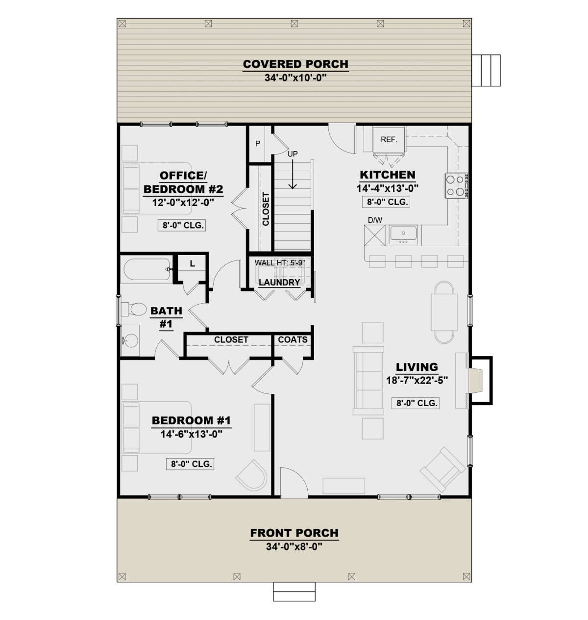 Cottage Plan: 1,690 Square Feet, 2 Bedrooms, 2 Bathrooms - 7568-00016