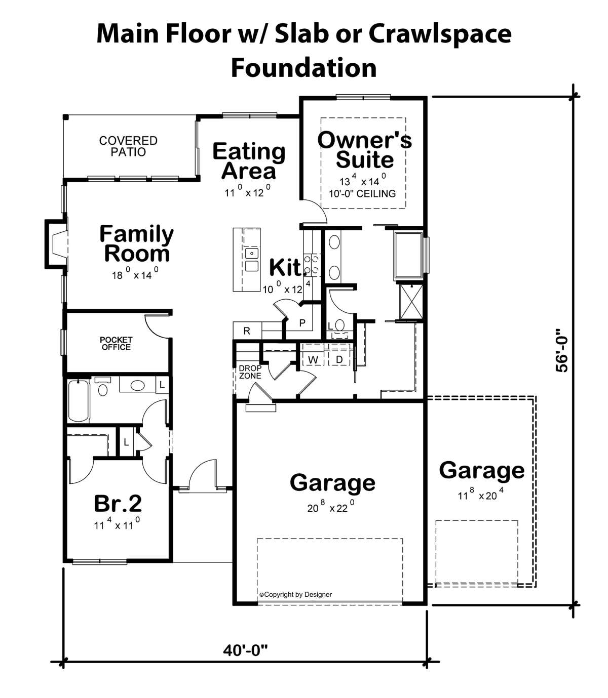 Main Floor w/ Slab or Crawlspace  for House Plan #402-01801