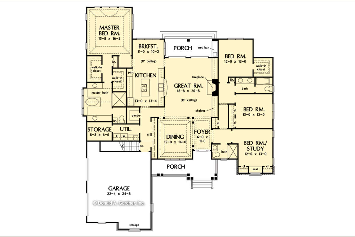 Main Floor w/ Basement Stair Location for House Plan #2865-00379