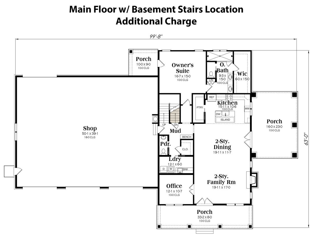 Main Floor w/ Basement Stair Location for House Plan #009-00359