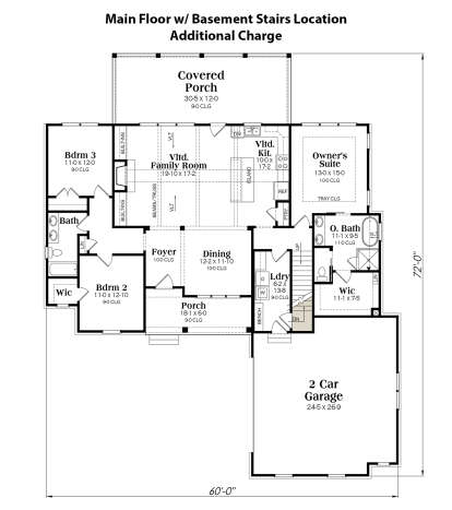 Main Floor w/ Basement Stairs Location for House Plan #009-00360