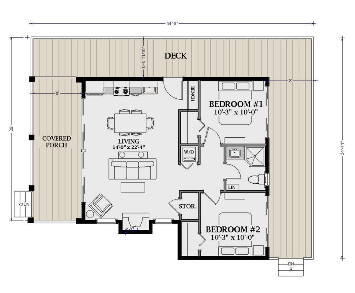 Cabin Plan: 769 Square Feet, 2 Bedrooms, 1 Bathroom - 6849-00140