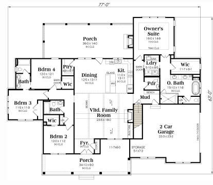 Main Floor w/ Basement Stairs Location for House Plan #009-00361