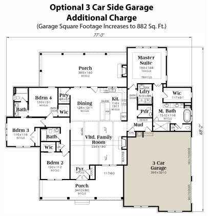 Optional 3 Car Side Garage for House Plan #009-00361