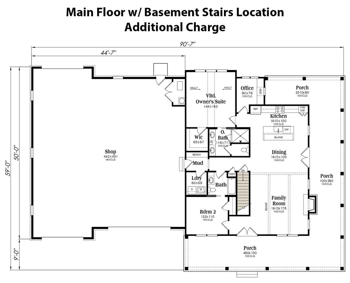 Main Floor w/ Basement Stairs Location for House Plan #009-00362