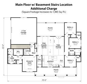 Main Floor w/ Basement Stairs Location for House Plan #009-00363