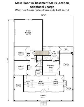 Main Floor w/ Basement Stair Location for House Plan #009-00364