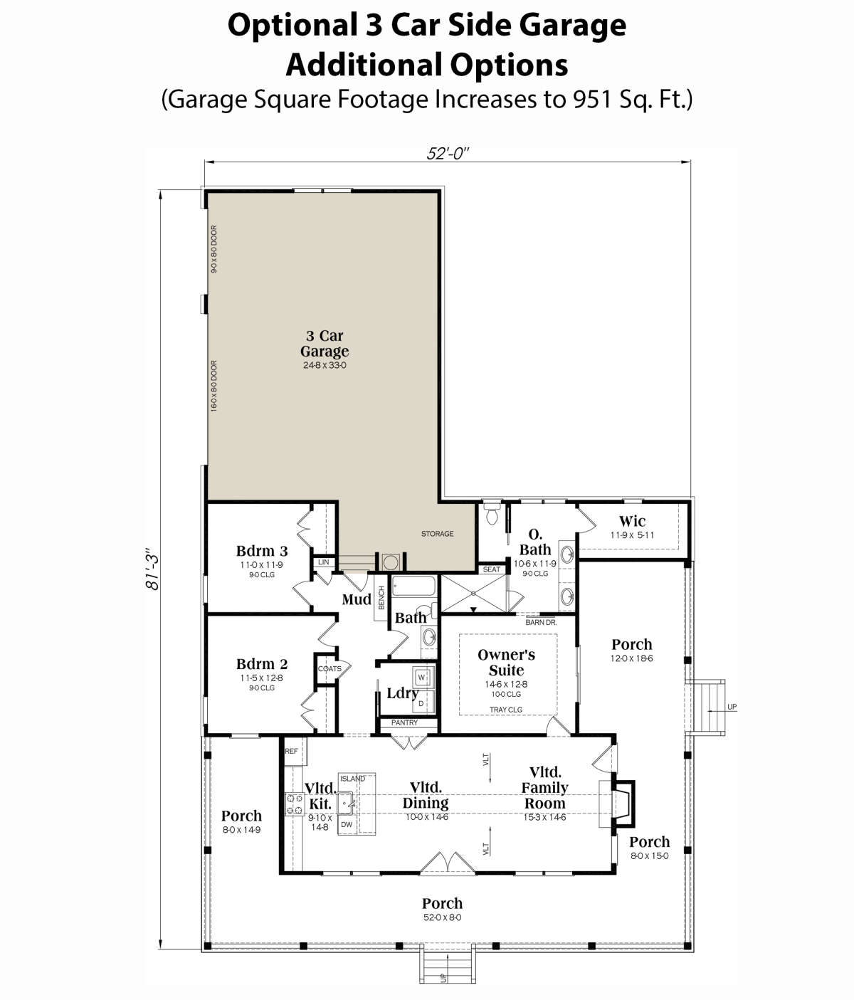 Main Floor w/ 3-Car Garage Option for House Plan #009-00364