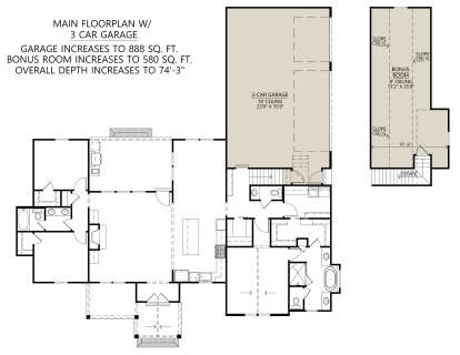 Main Floor w/ 3 Car Side Garage Option for House Plan #4534-00102