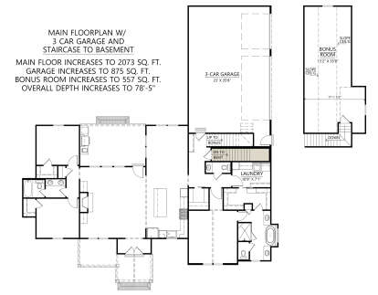 3 Car Garage Option w/ Basement Foundation for House Plan #4534-00102