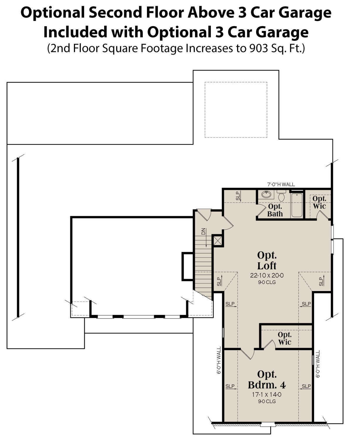 Second Floor w/ 3 Car Side Garage Option for House Plan #009-00365