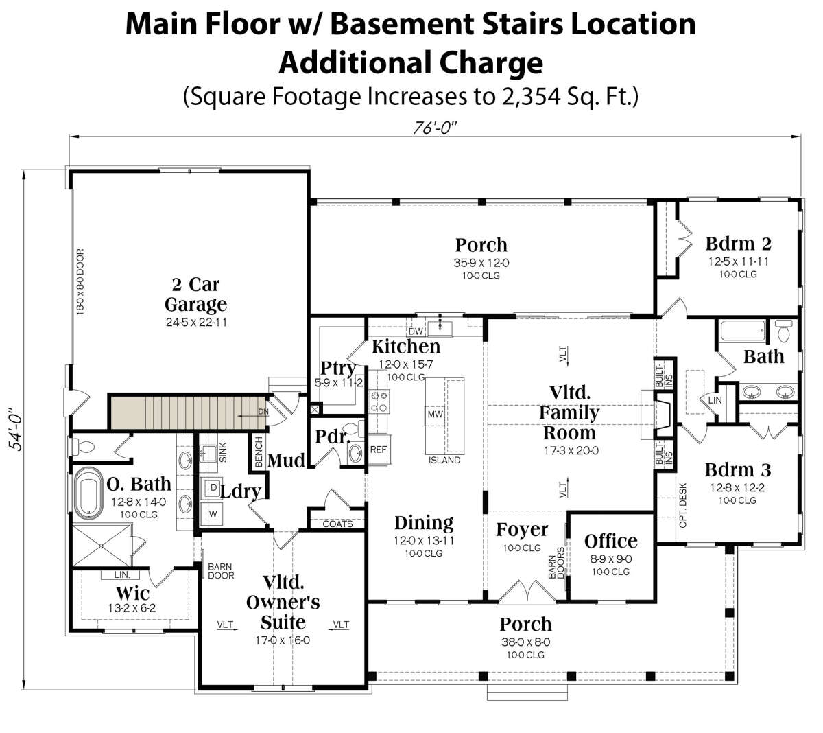 Main Floor w/ Basement Stairs Location for House Plan #009-00366