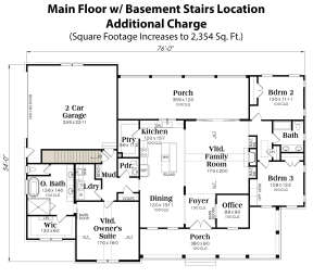 Main Floor w/ Basement Stairs Location for House Plan #009-00366