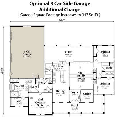 Optional 3 Car Side Garage for House Plan #009-00366