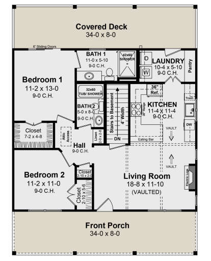 Modern Farmhouse Plan: 976 Square Feet, 2-4 Bedrooms, 2 Bathrooms -  348-00313