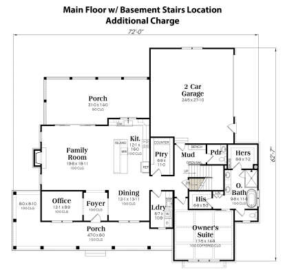 Main Floor w/ Basement Stairs Location for House Plan #009-00367