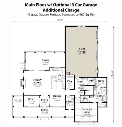 Main Floor w/ 3 Car Side Garage Option for House Plan #009-00367