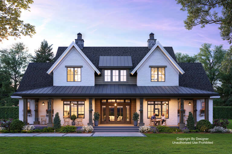 House Plan House Plan #29577 Front Elevation at Dusk