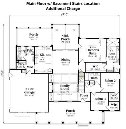 Main Floor w/ Basement Stairs Location for House Plan #009-00368