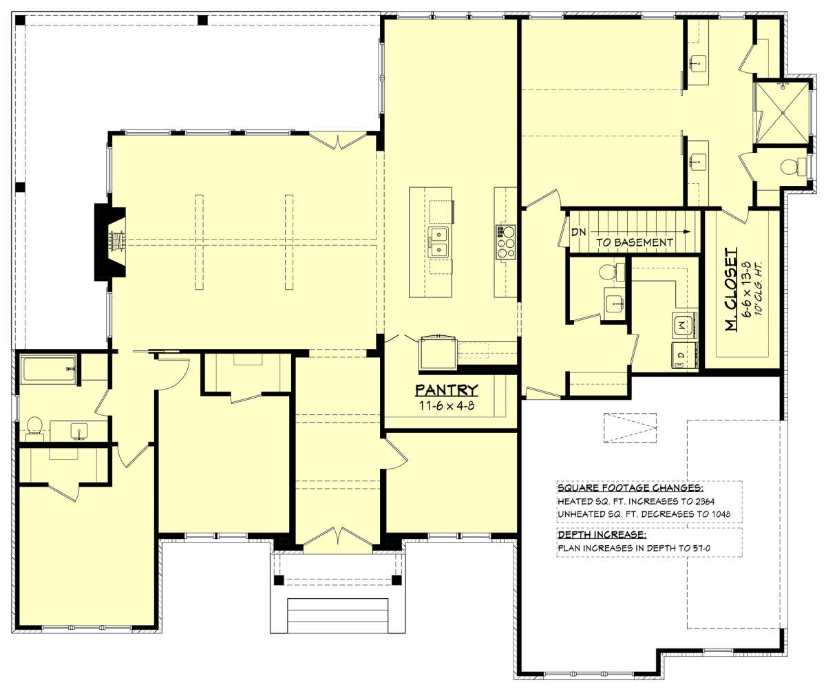 Main Floor w/ Basement Stairs Location for House Plan #041-00337