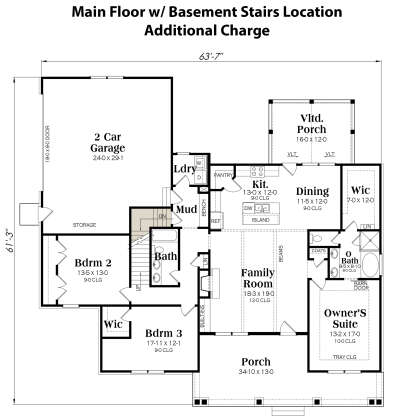 Main Floor w/ Basement Stair Location for House Plan #009-00369