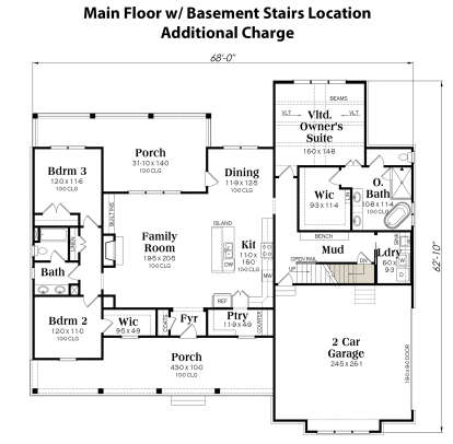 Main Floor w/ Basement Stair Location for House Plan #009-00370