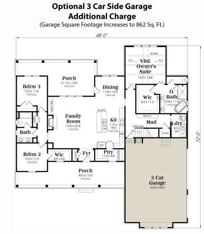 Main Floor w/ 3 Car Side Garage Option for House Plan #009-00370