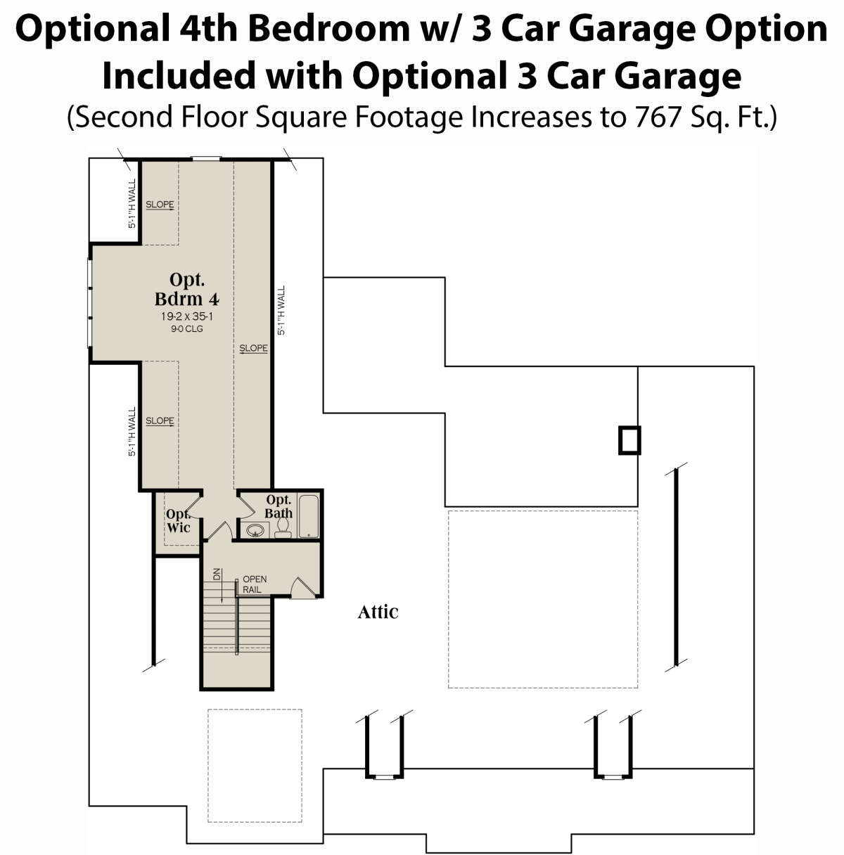 Optional Second Floor over 3 Car Garage for House Plan #009-00371