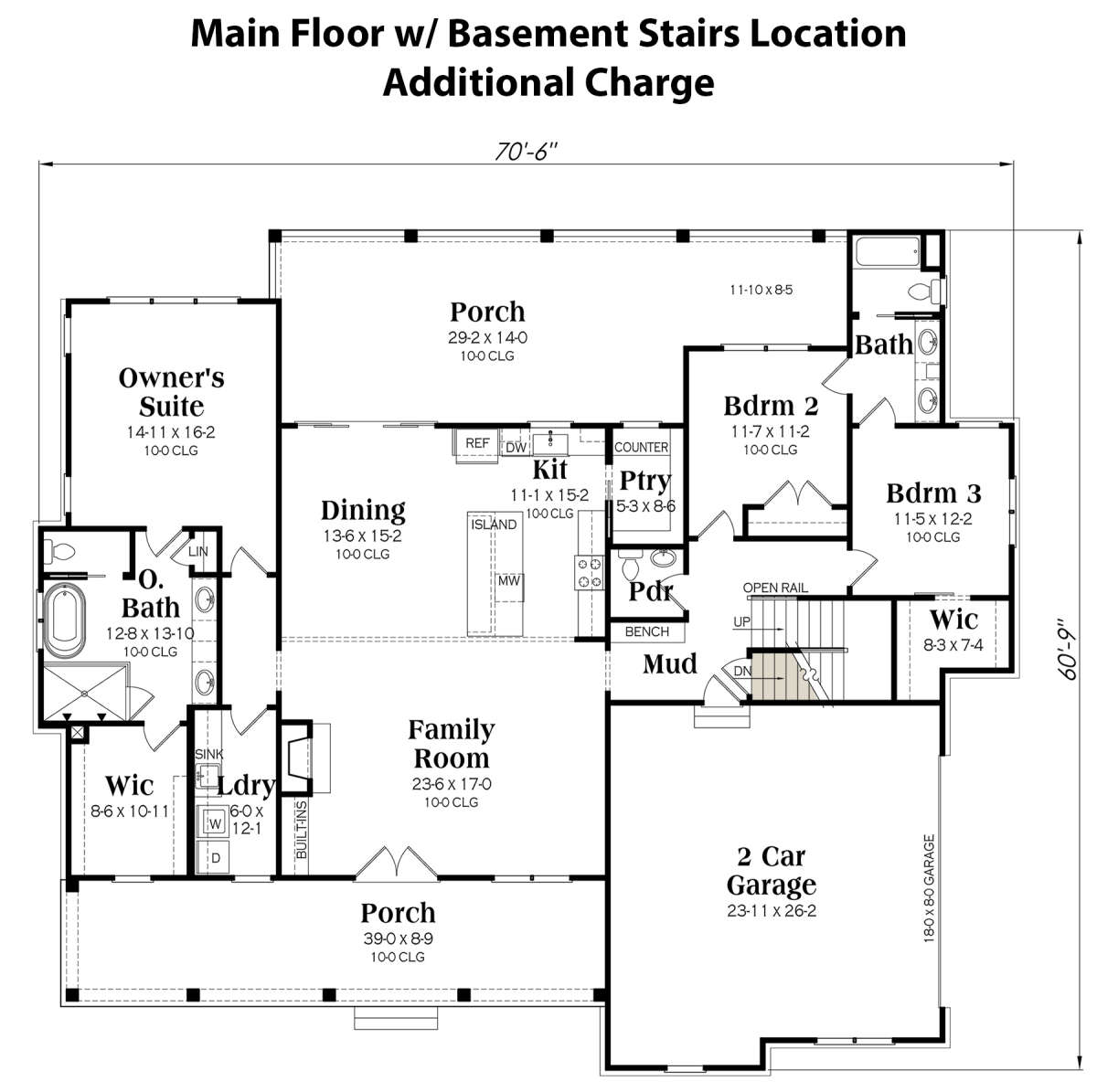 Main Floor w/ Basement Stair Location for House Plan #009-00372