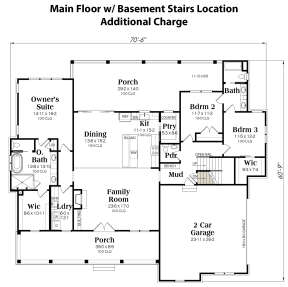 Main Floor w/ Basement Stairs Location for House Plan #009-00372