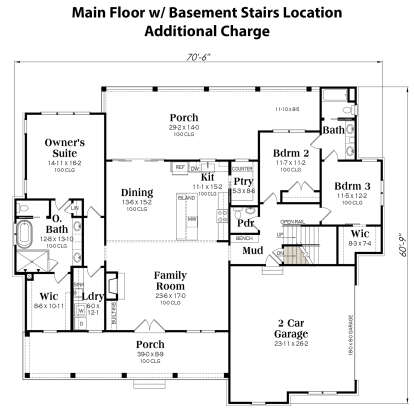 Main Floor w/ Basement Stair Location for House Plan #009-00372