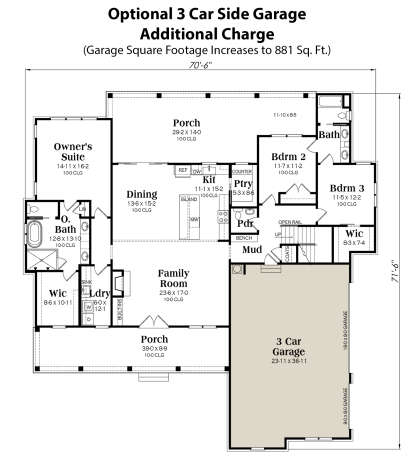 Optional 3 Car Side Garage  for House Plan #009-00372