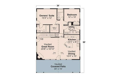 Main Floor w/ Basement Stairs Location for House Plan #035-01068