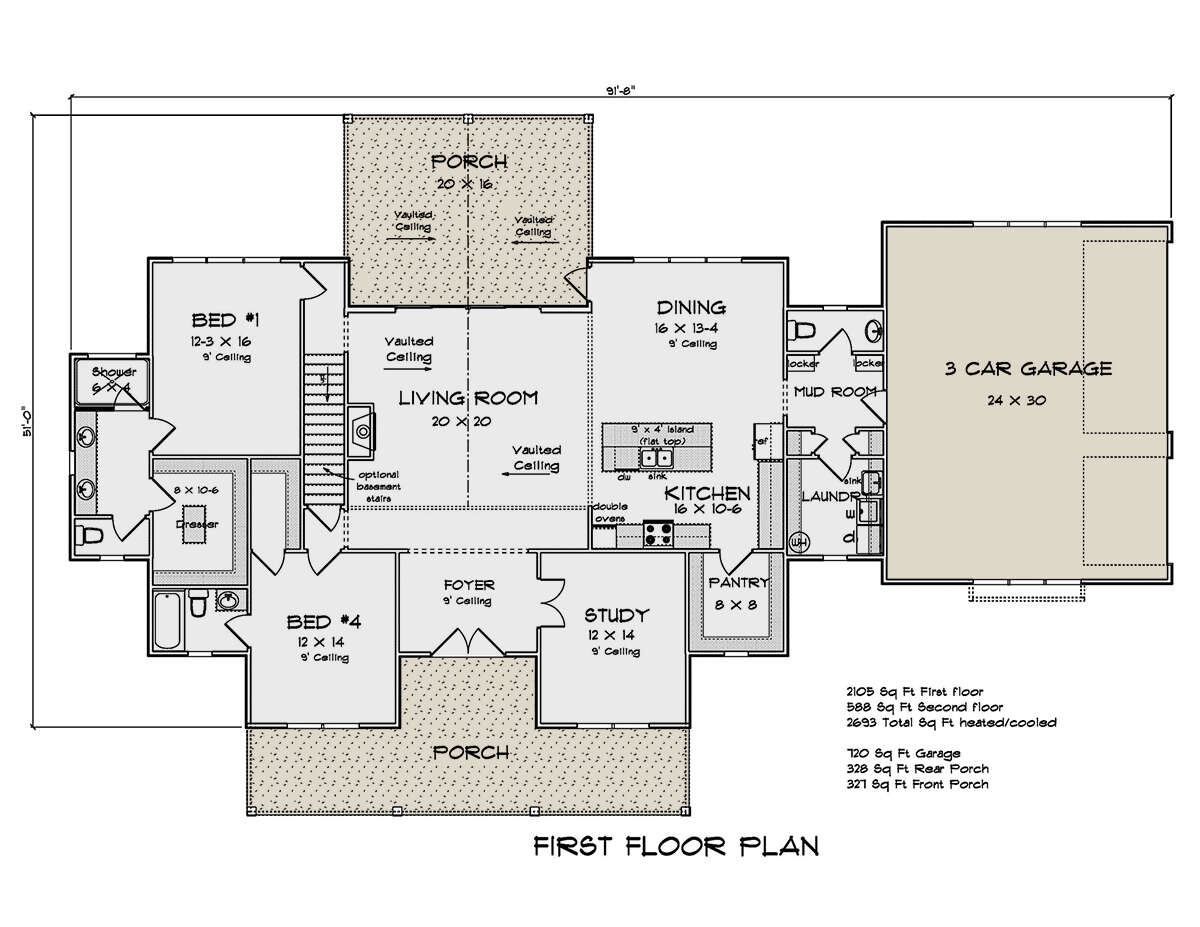Farmhouse Plan: 2,693 Square Feet, 4 Bedrooms, 3.5 Bathrooms