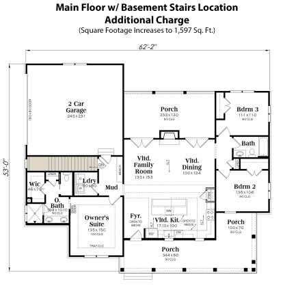 Main Floor w/ Basement Stairs Location for House Plan #009-00373