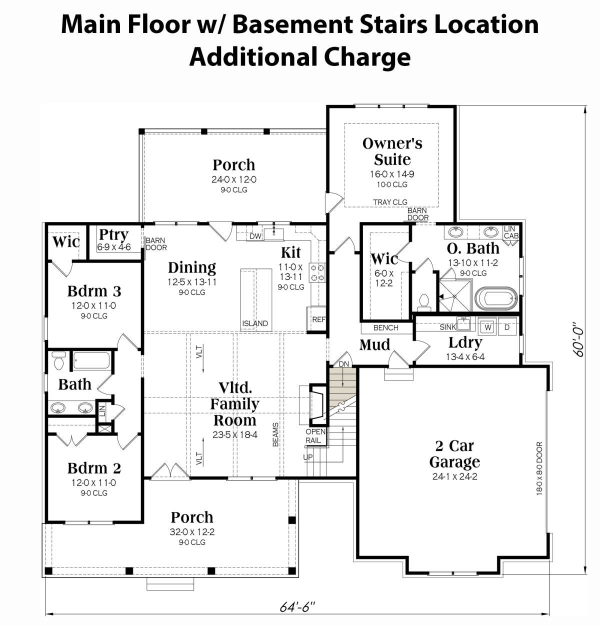 Main Floor w/ Basement Stairs Location for House Plan #009-00374