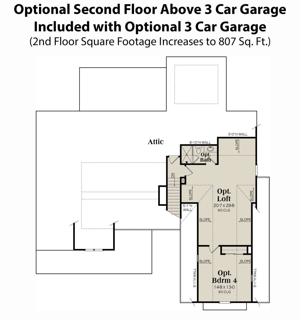Optional Second Floor over 3 Car Garage for House Plan #009-00374