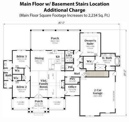 Main Floor w/ Basement Stairs Location for House Plan #009-00375