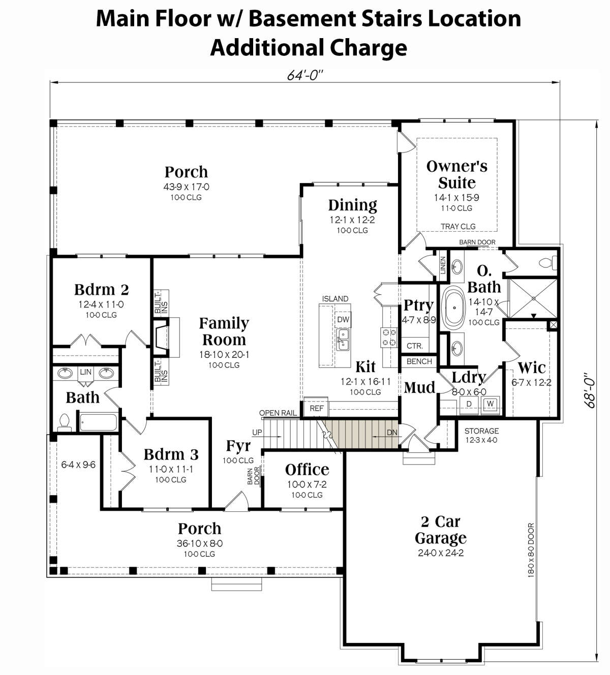 Main Floor w/ Basement Stairs Location for House Plan #009-00376