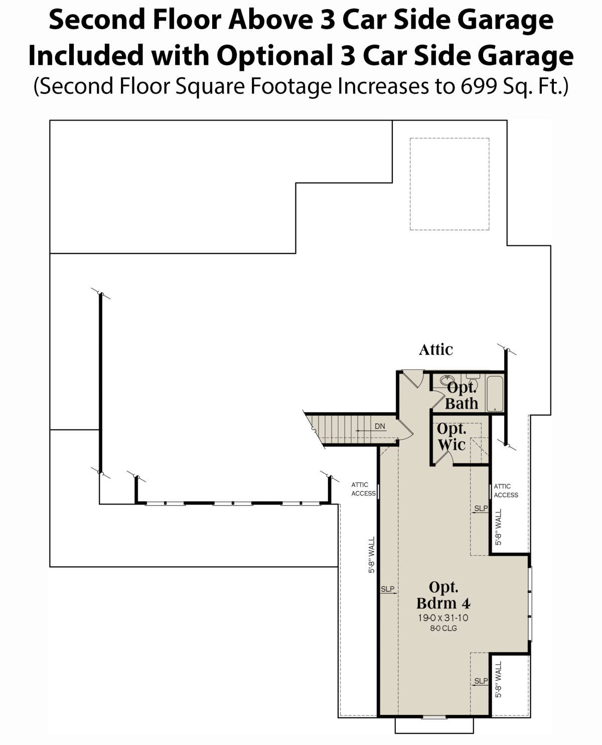 Optional Second Floor over 3 Car Garage for House Plan #009-00376
