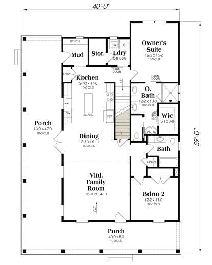 Main Floor w/ Basement Stairs Location for House Plan #009-00378