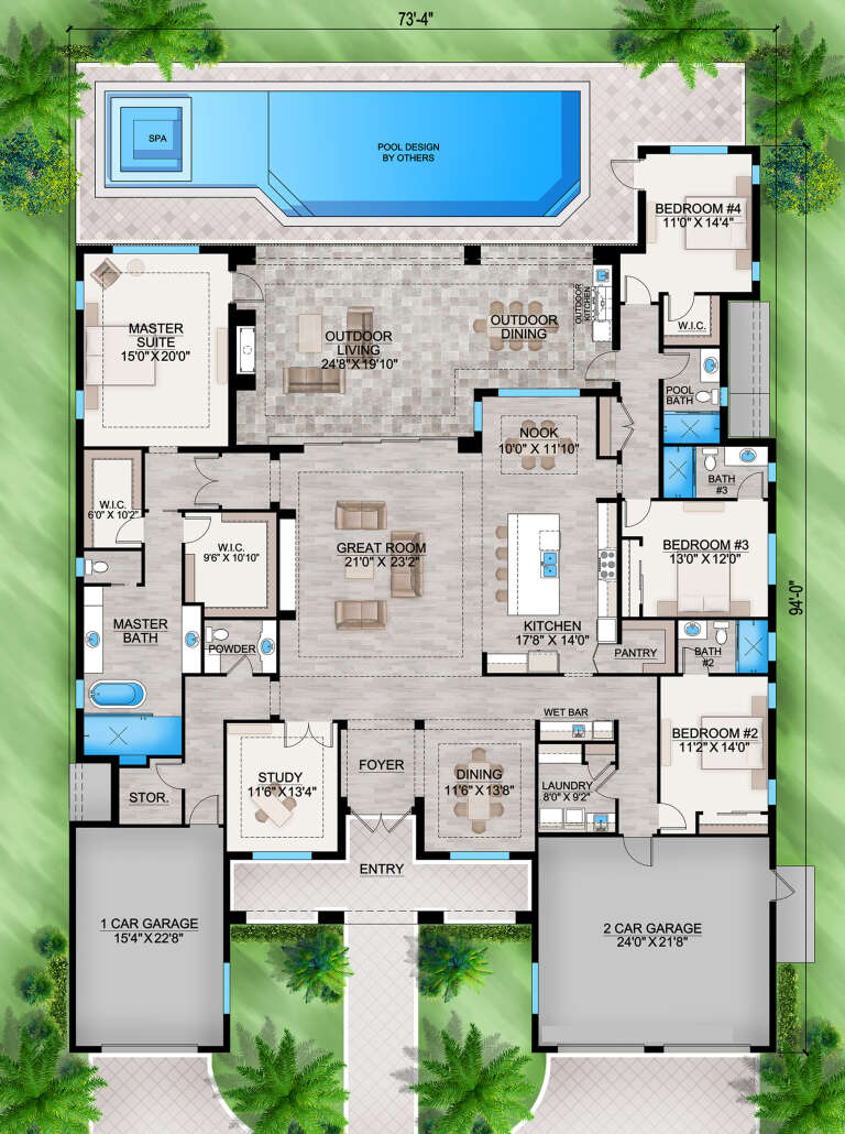 Coastal Plan - 3,785 Square Feet, 4 Bedrooms, 4.5 Bathrooms | Floor ...