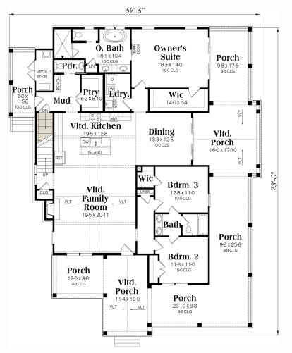 Main Floor w/ Basement Stairs Location for House Plan #009-00379