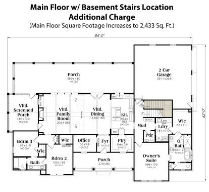Main Floor w/ Basement Stairs Location for House Plan #009-00380