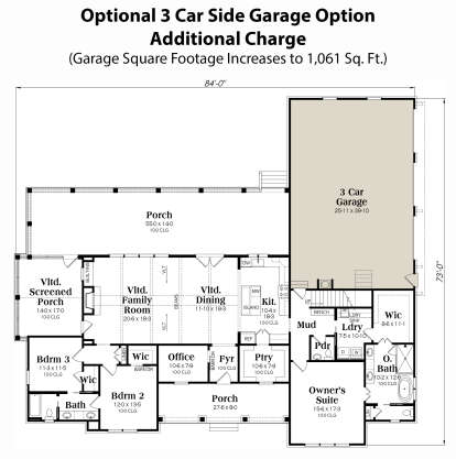 Main Floor w/ 3 Car Side Garage Option for House Plan #009-00380