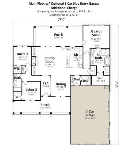 Main Floor w/ 3-Car Garage Option for House Plan #009-00381