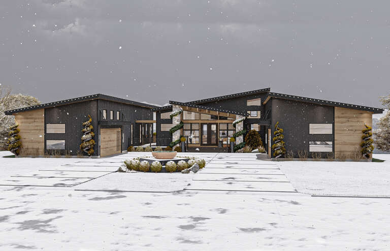 House Plan House Plan #29964 Front Elevation in Winter