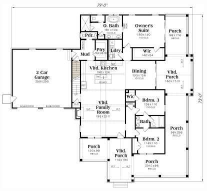 Main Floor w/ Basement Stairs Location for House Plan #009-00382