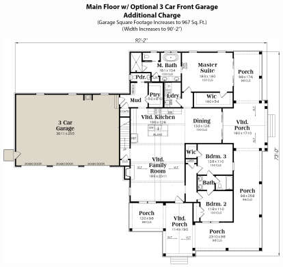 Main Floor w/ 3 Car Front Garage Option for House Plan #009-00382