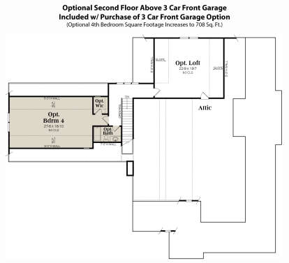 Optional Second Floor over 3 Car Garage for House Plan #009-00382